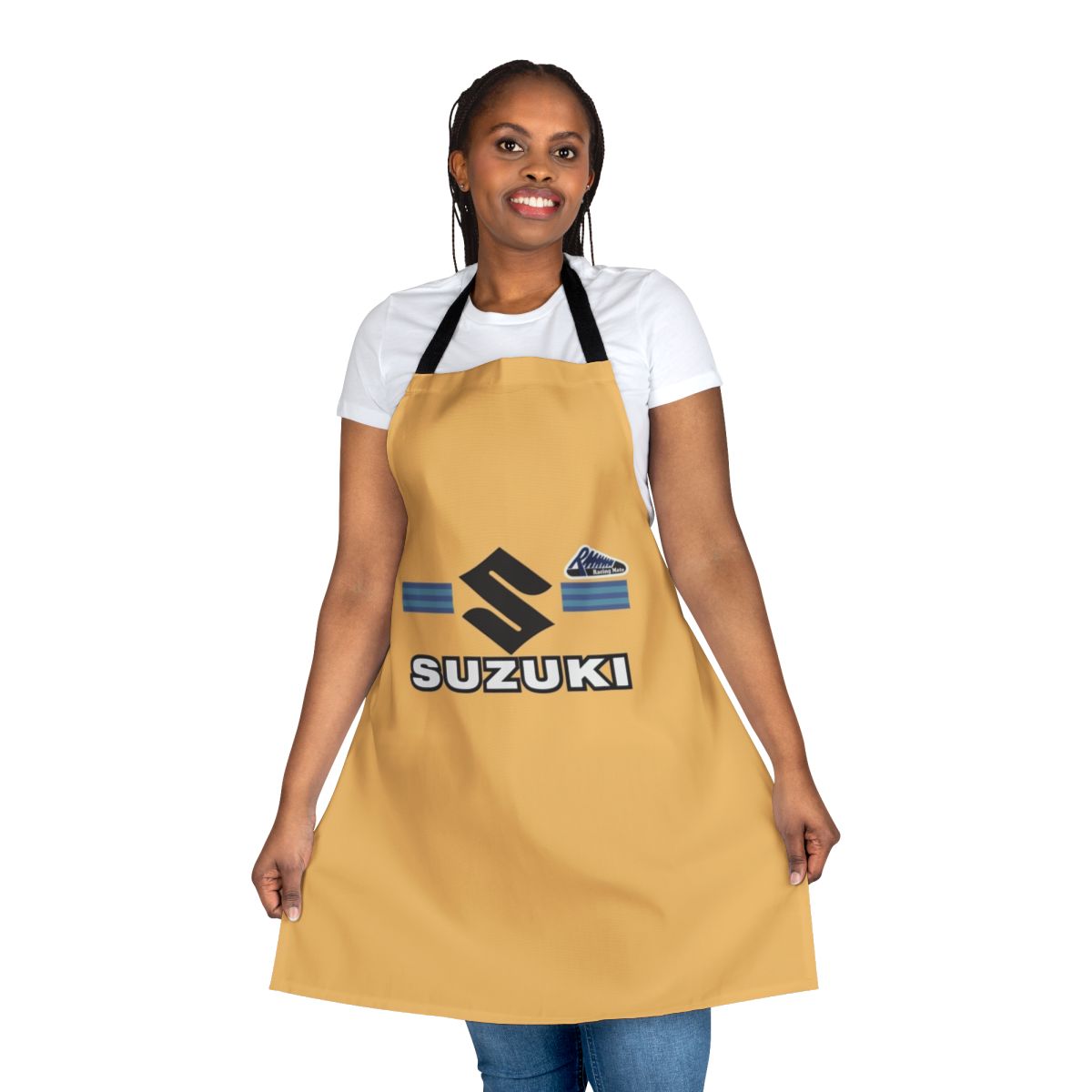 Vintage-inspired shirt apron with retro motorcycle graphics
