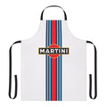 Martini racing stripe patterned apron with retro motorsport inspired design