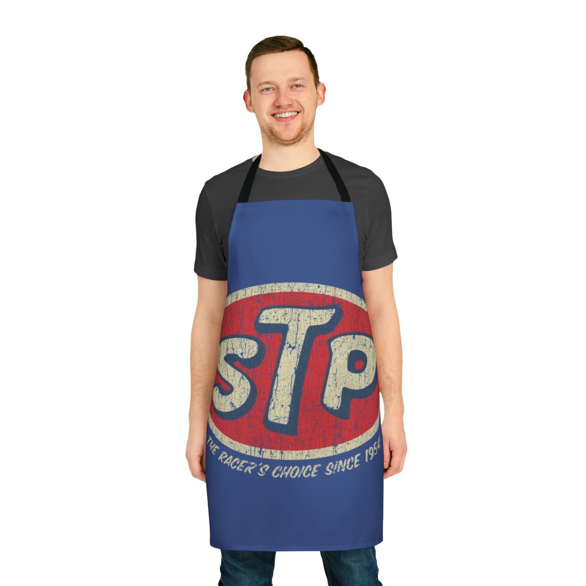 Vintage 1954 STP racer-inspired apron for the classic car mechanic and high-performance engine enthusiast