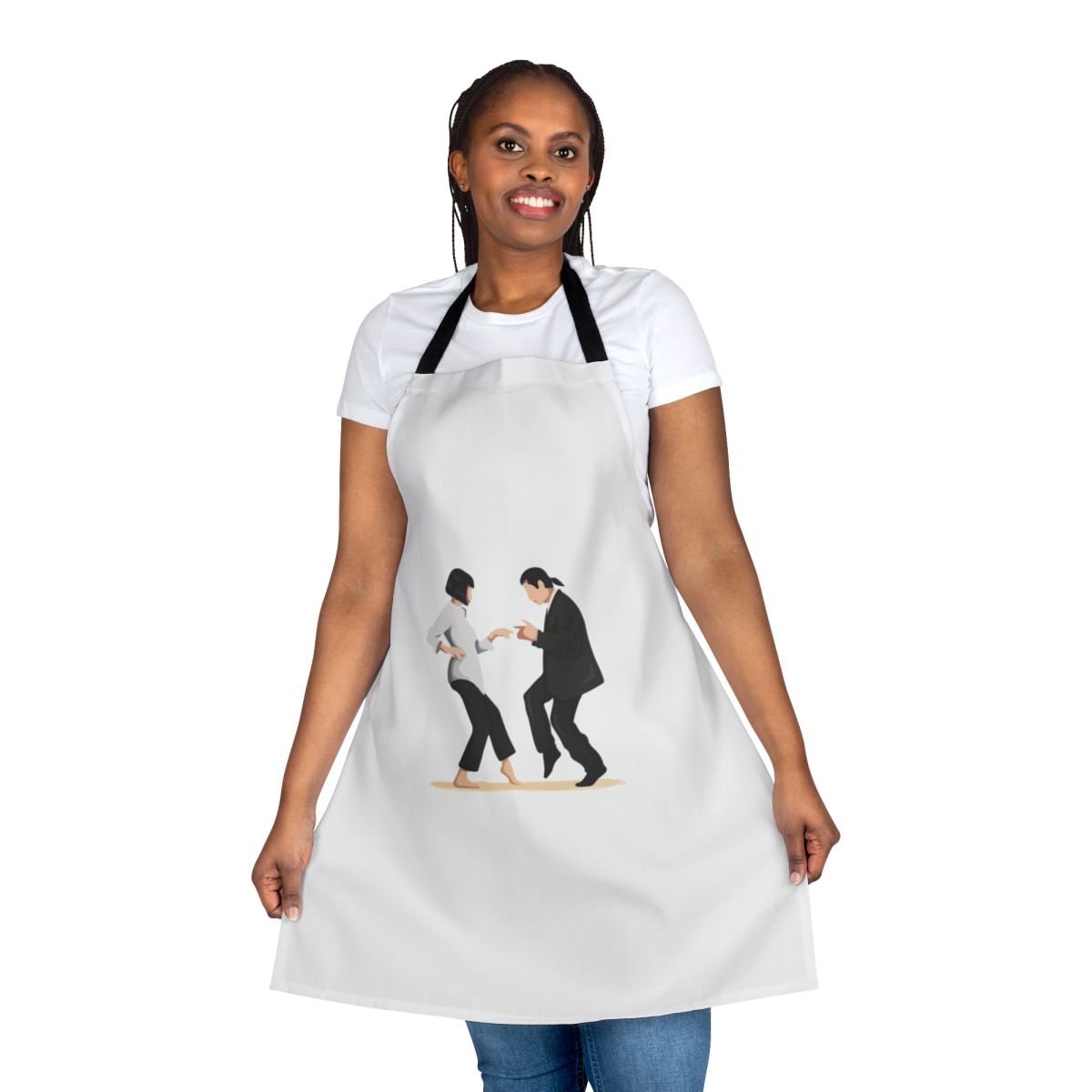 Vibrant and retro-styled Pulp Fiction-themed apron for movie fans and kitchen enthusiasts.