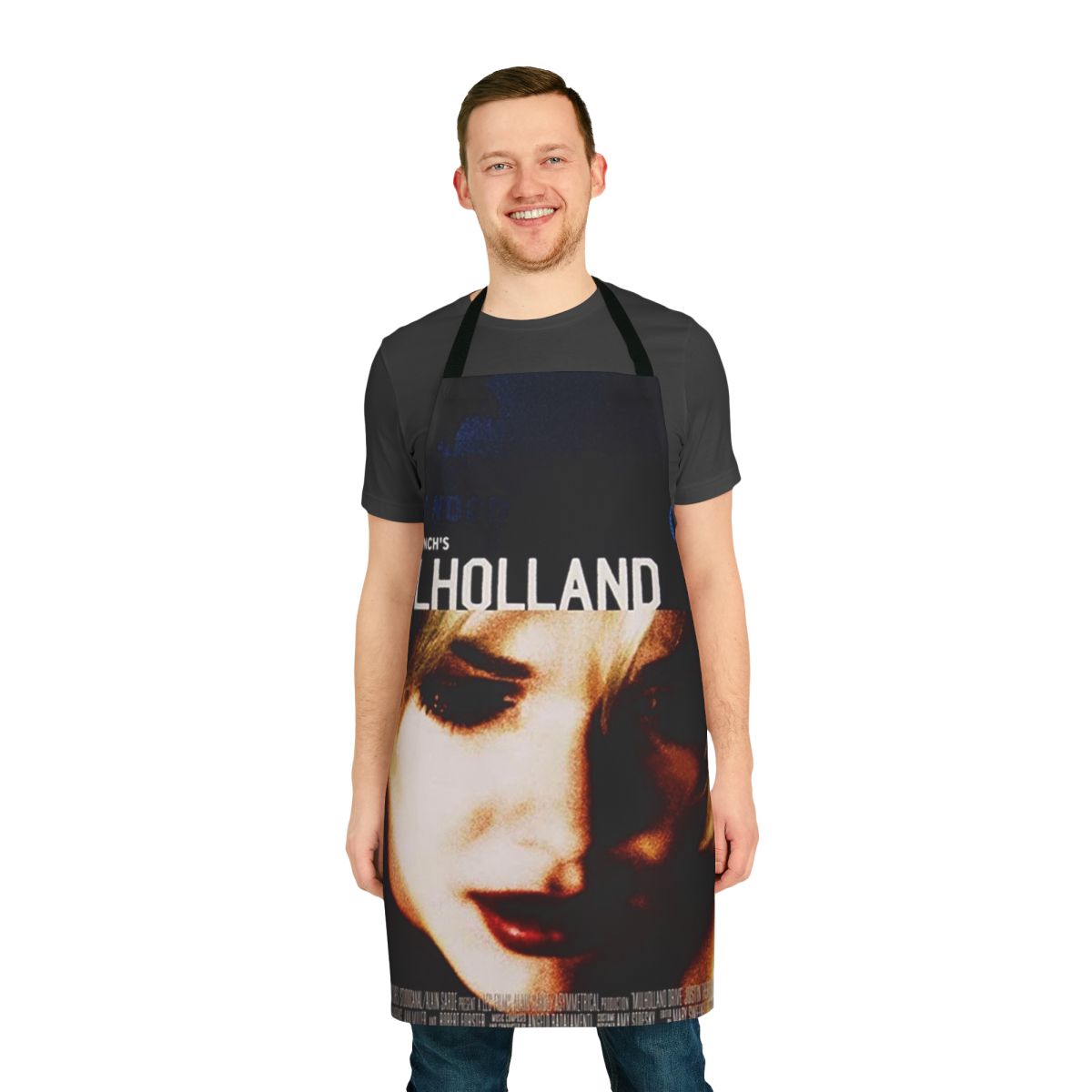 Stylish apron featuring a retro movie poster design, perfect for David Lynch fans and movie enthusiasts.