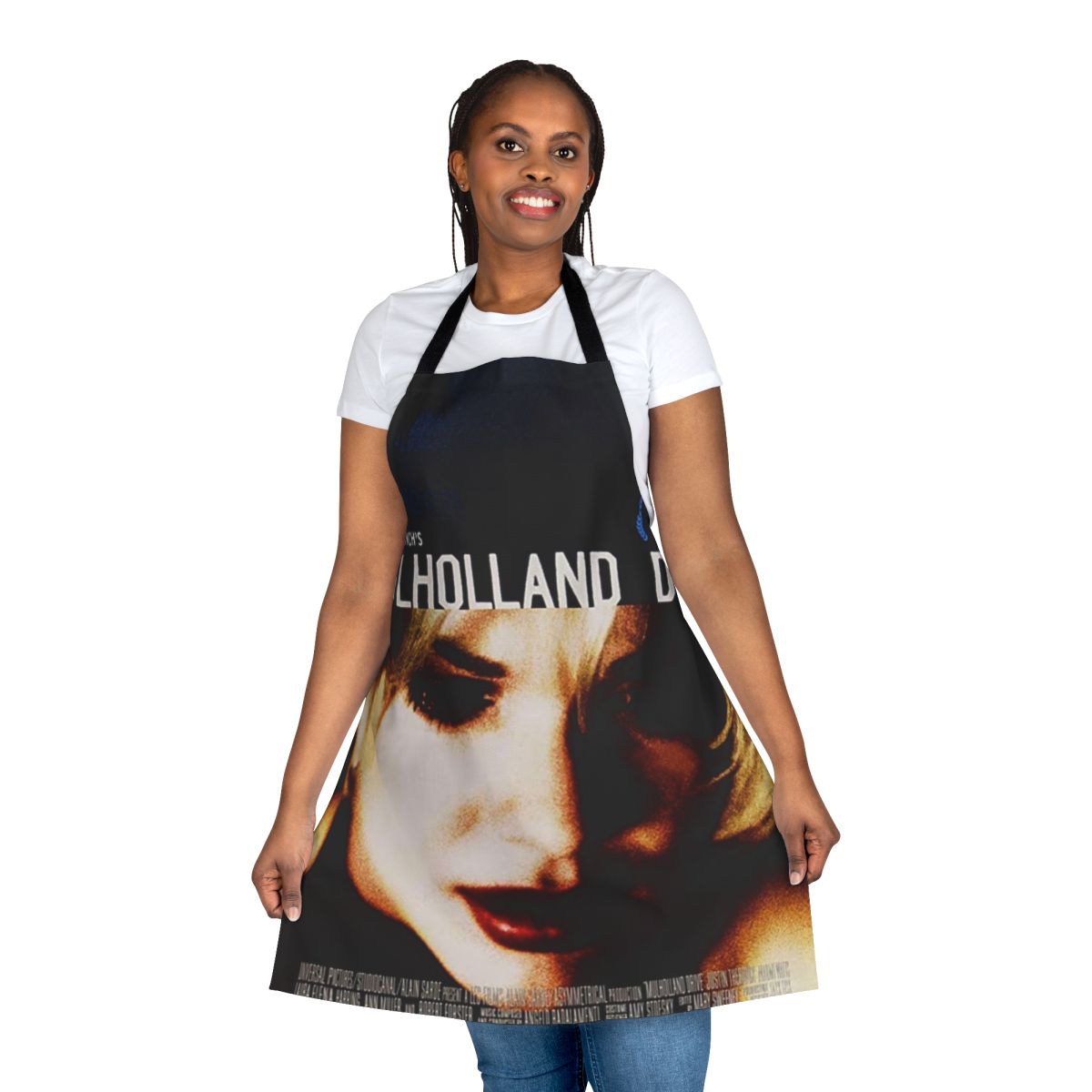 Stylish apron featuring a retro movie poster design, perfect for David Lynch fans and movie enthusiasts.