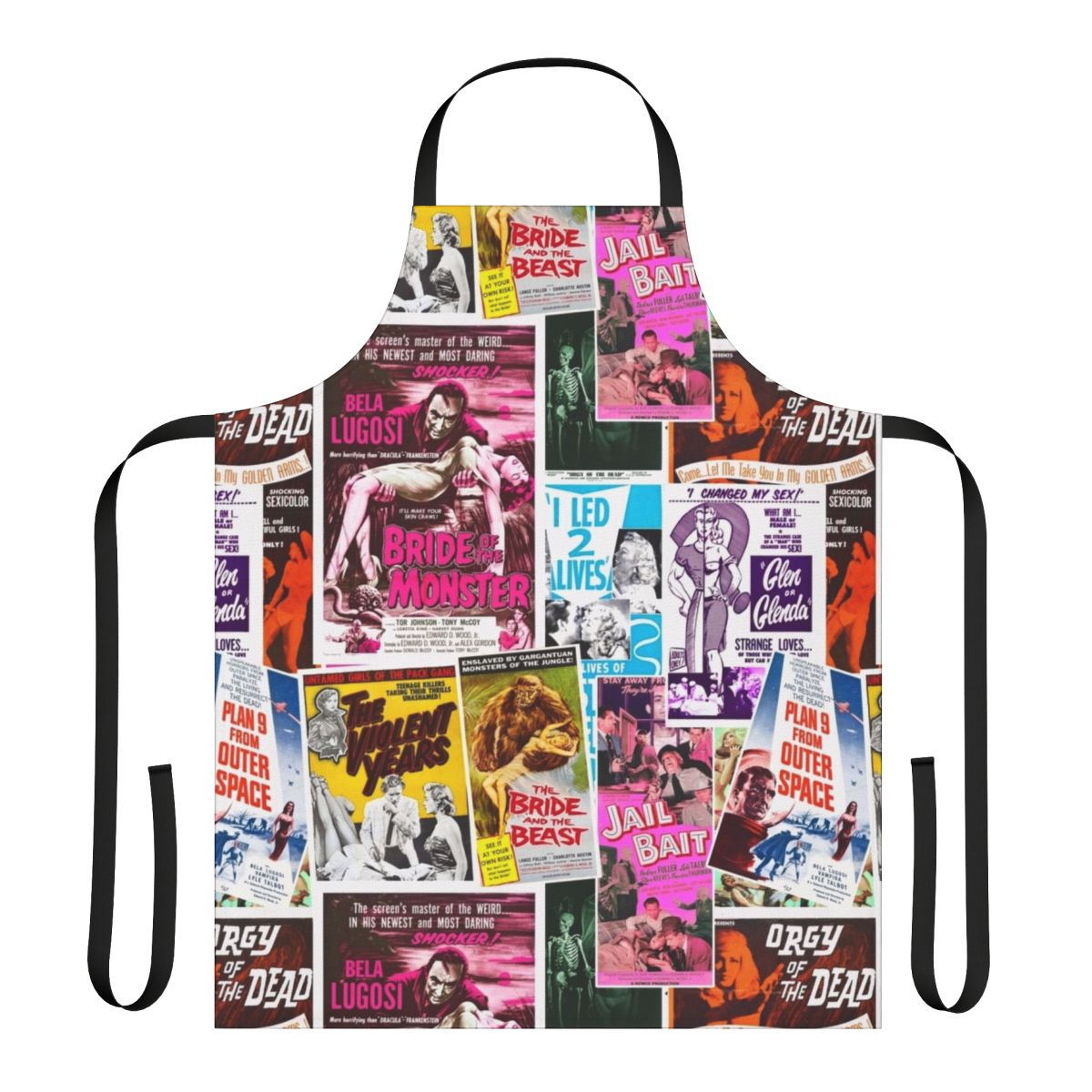 Apron featuring iconic imagery and text from Ed Wood's classic B-movies