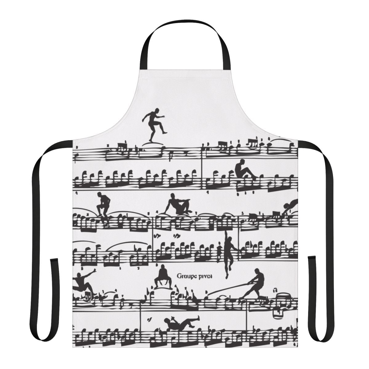 Retro-style apron featuring a silhouette of classical composer Wolfgang Amadeus Mozart, with musical notes and instruments in a fun, vintage-inspired design.