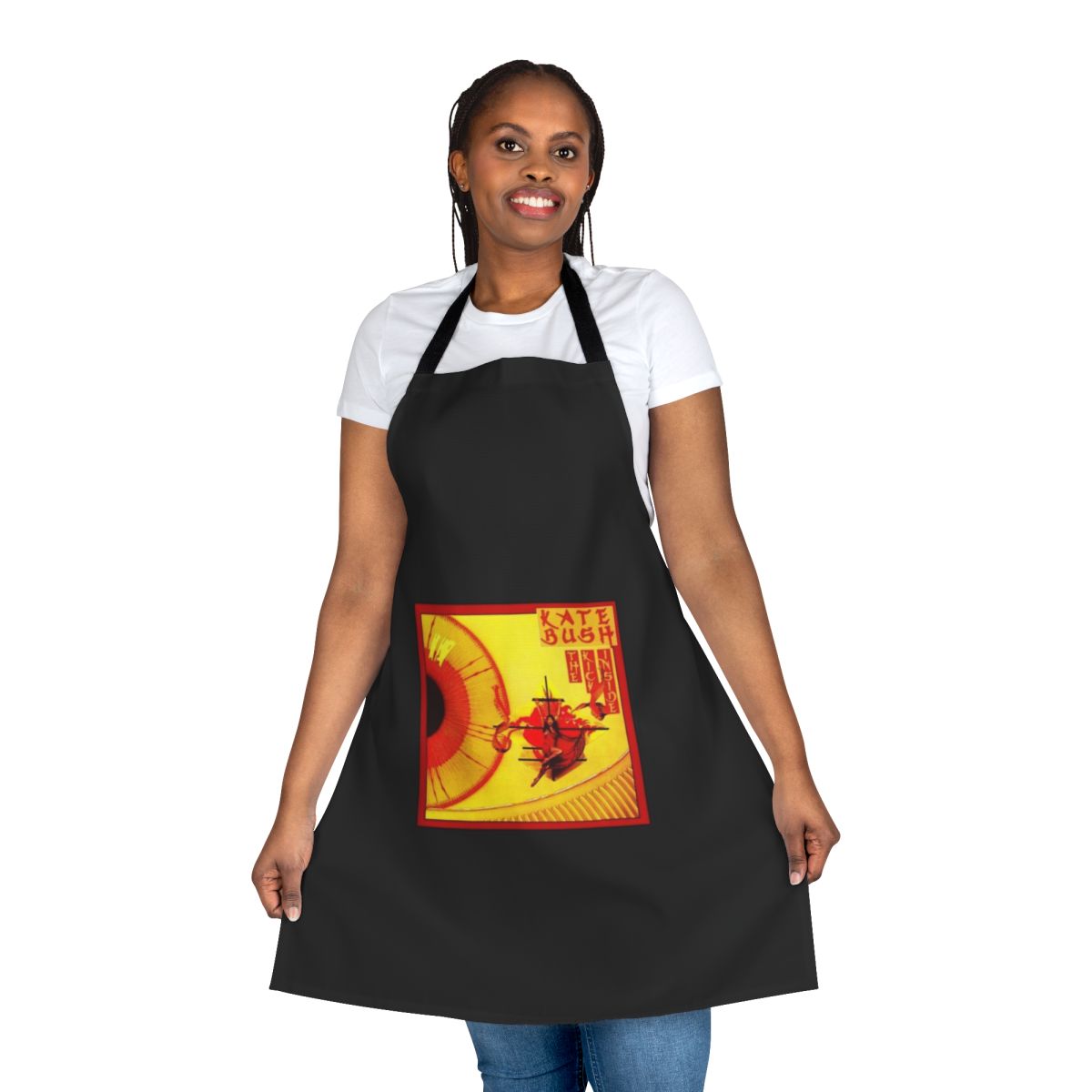 Retro music apron featuring artwork inspired by the iconic singer-songwriter Kate Bush