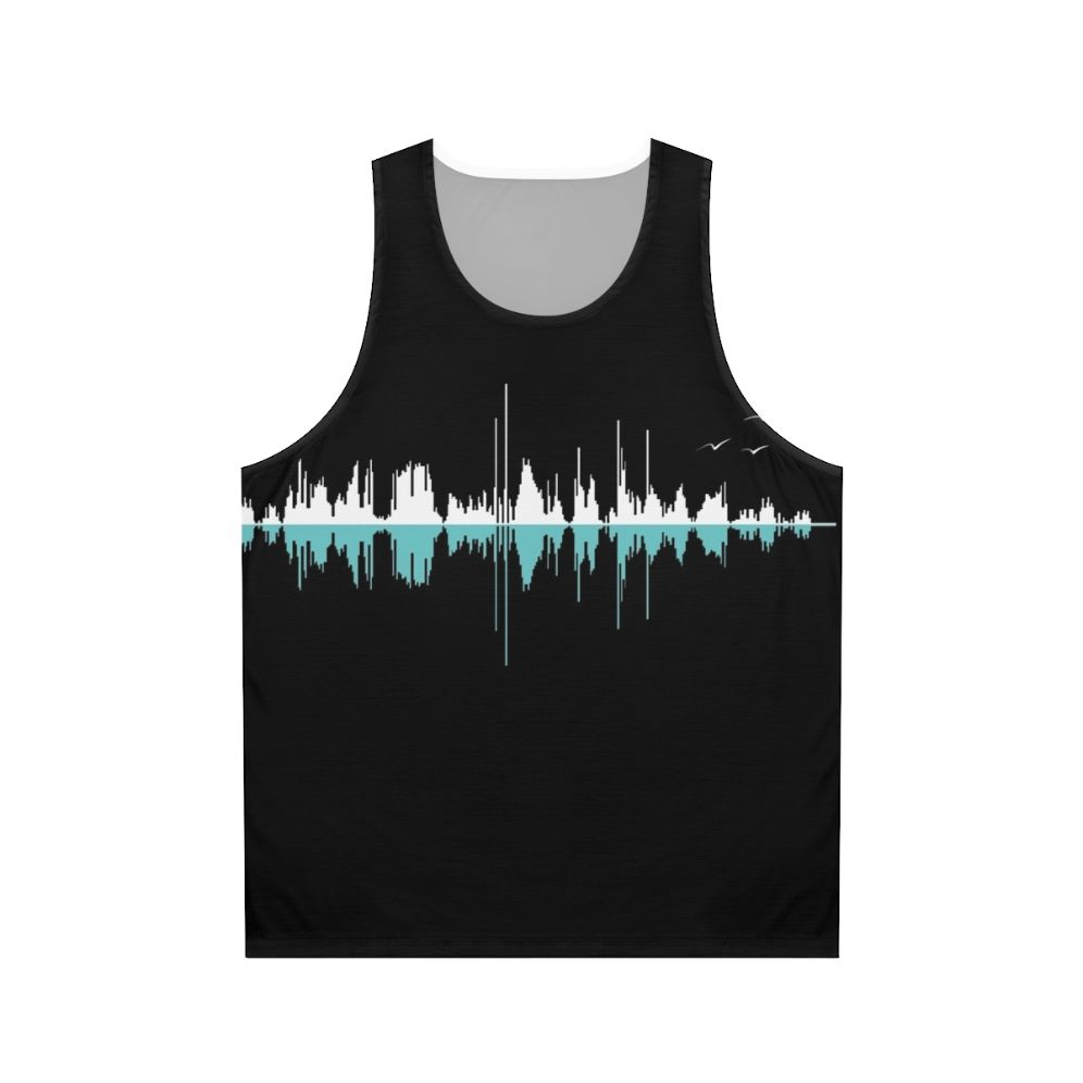 Retro music graphic tee with city skyline design