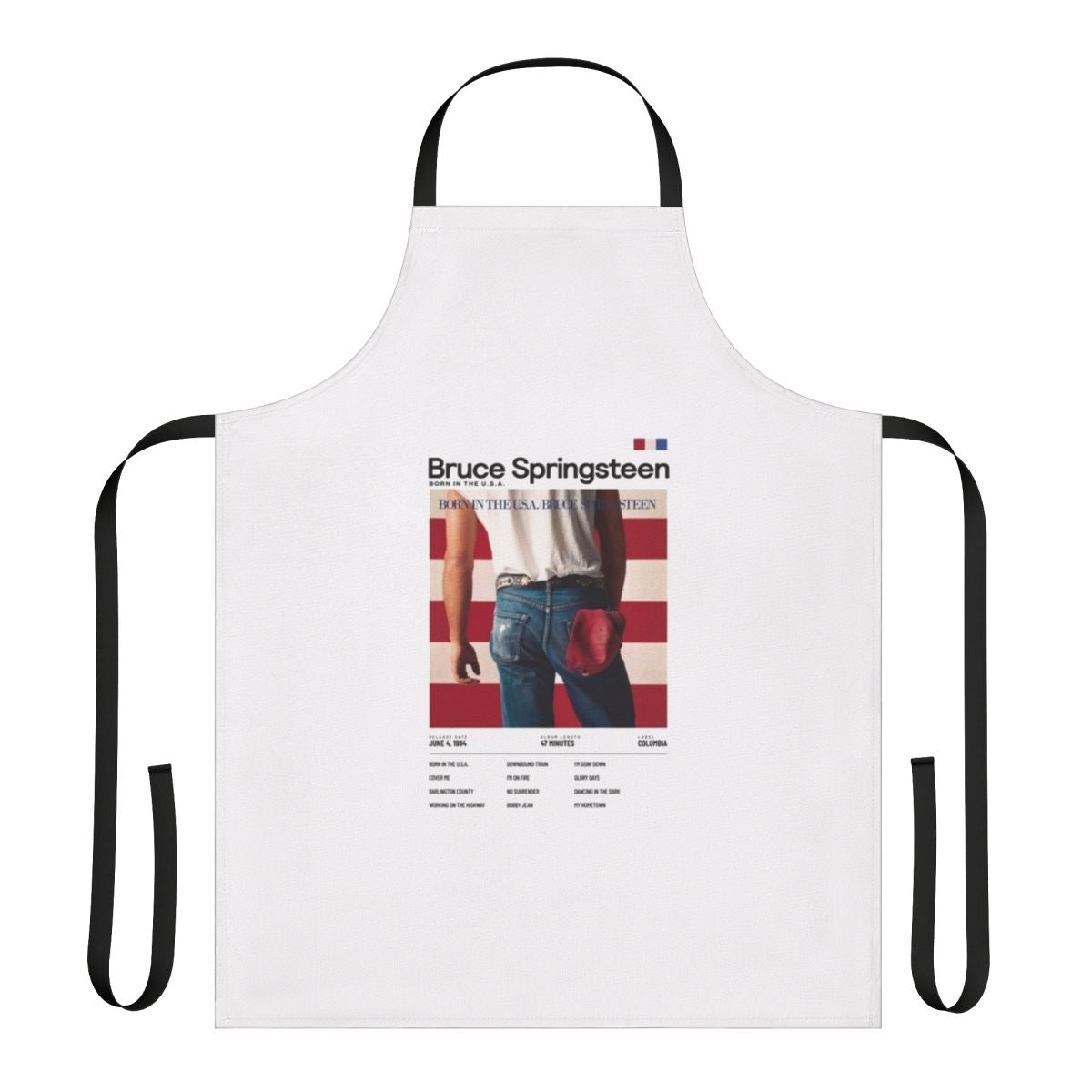 Bruce Springsteen inspired apron with 'Born in the USA' album art design