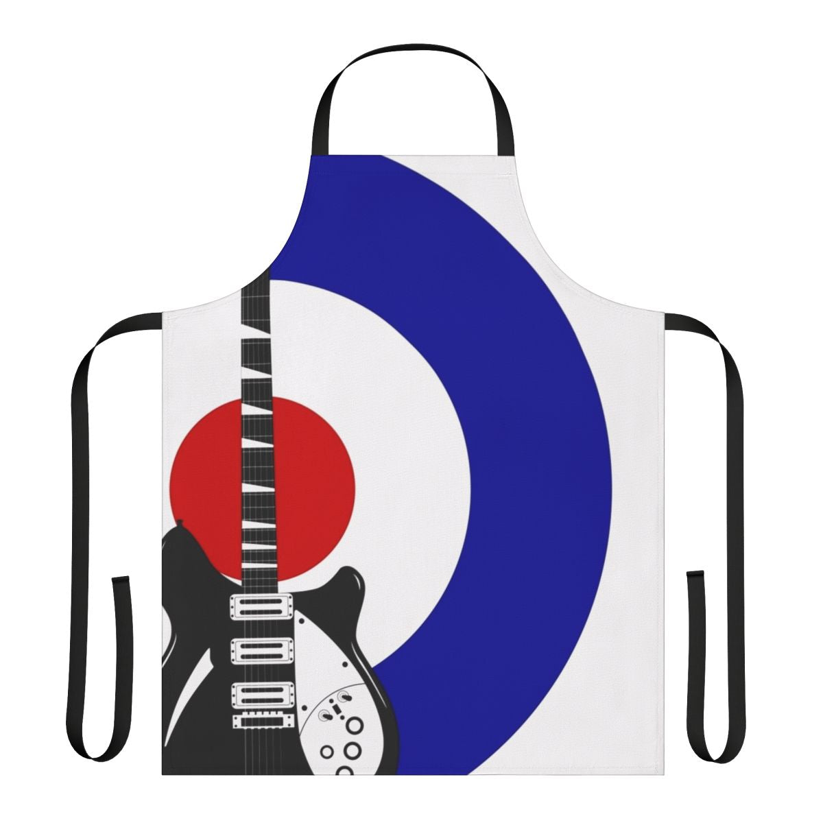 Retro music-inspired apron featuring a bullseye design, perfect for the kitchen or as a stylish accessory.