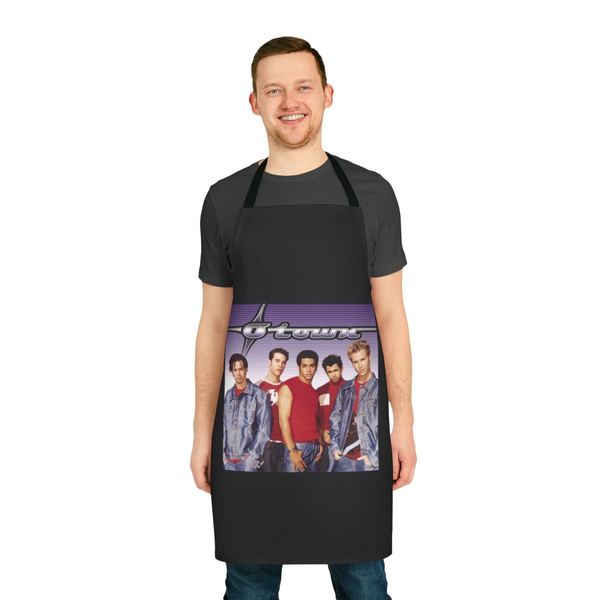 Retro music lover apron featuring nostalgic 90s boy band album artwork