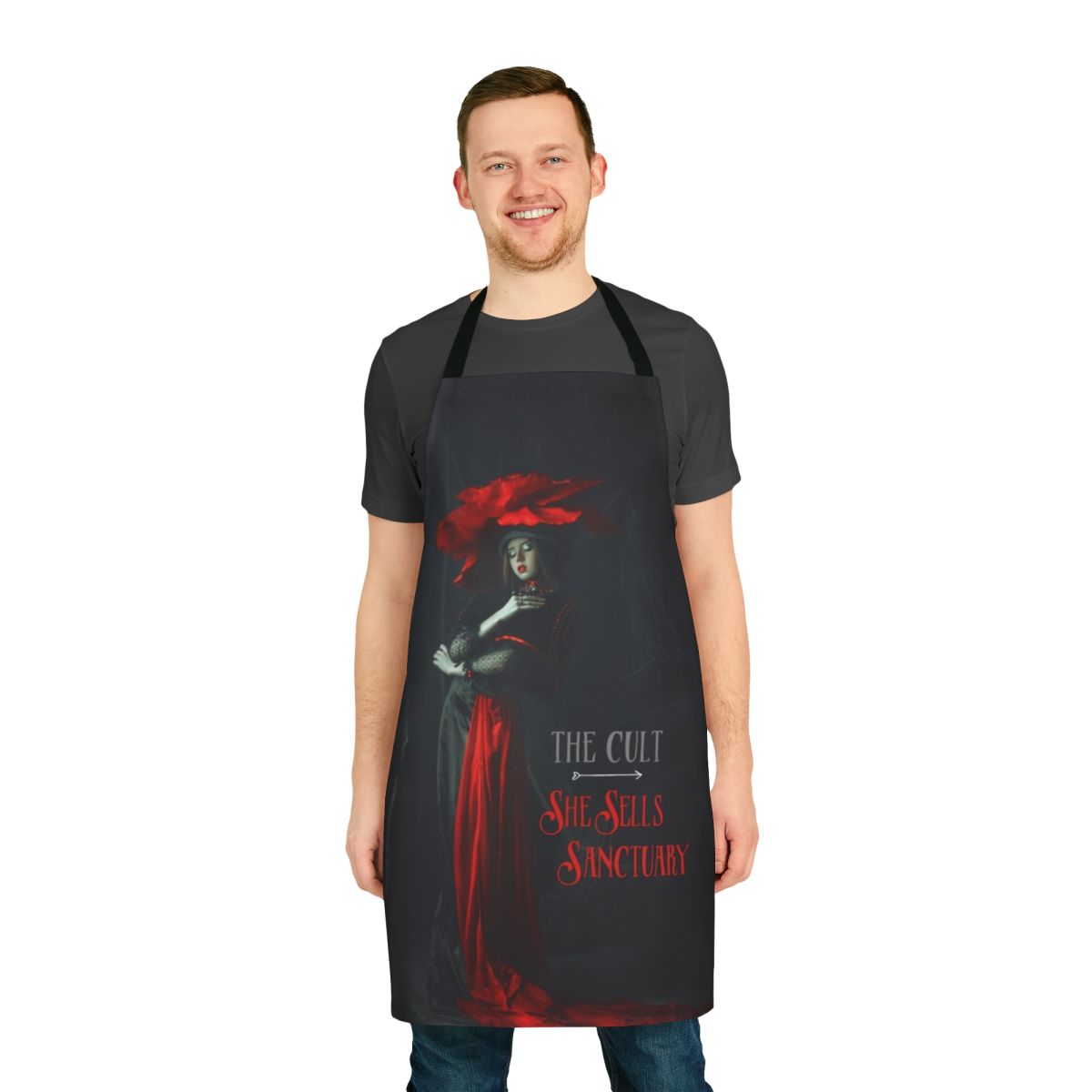 Apron featuring the iconic "She Sells Sanctuary" logo from the 80s band The Cult