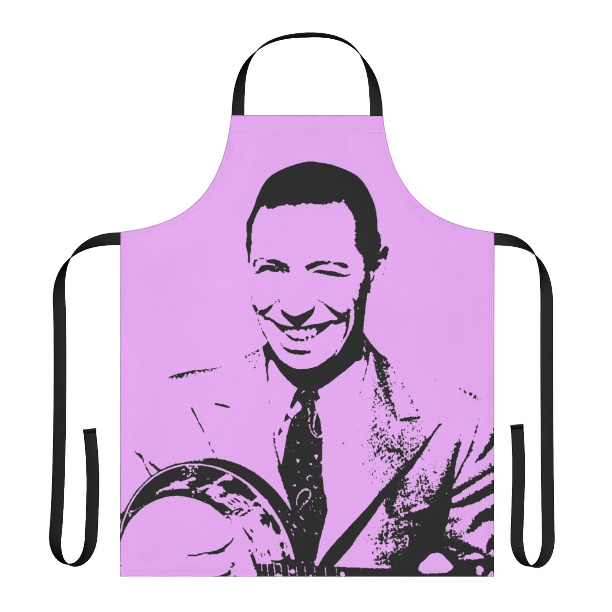 Retro-style apron with an illustration of George Formby, the famous ukulele and banjolele player