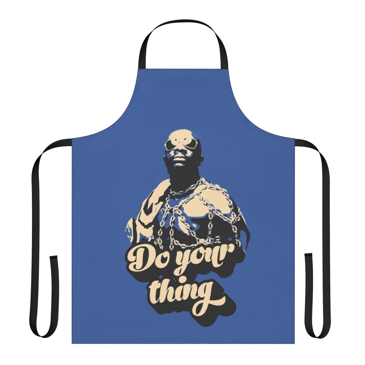 Vintage-inspired apron featuring the name and image of iconic soul musician Isaac Hayes