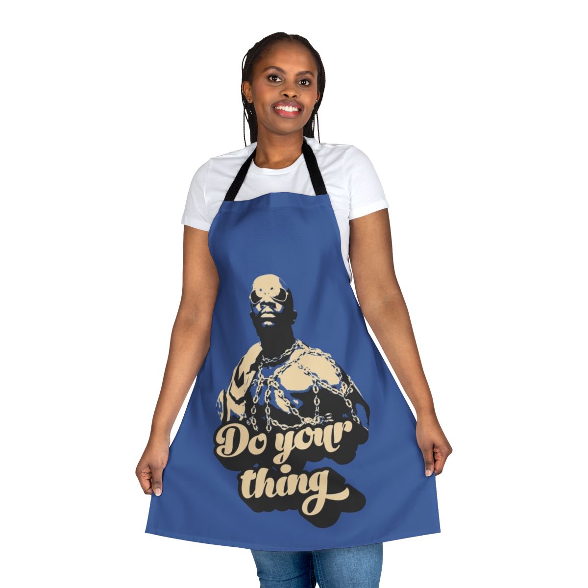 Vintage-inspired apron featuring the name and image of iconic soul musician Isaac Hayes