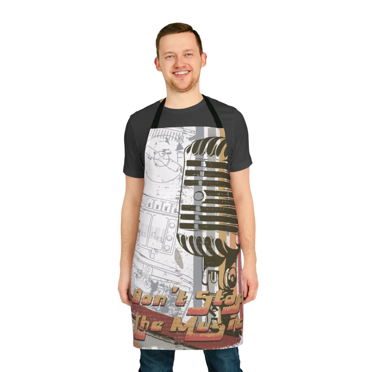 Vintage-inspired apron with retro microphone design for music lovers