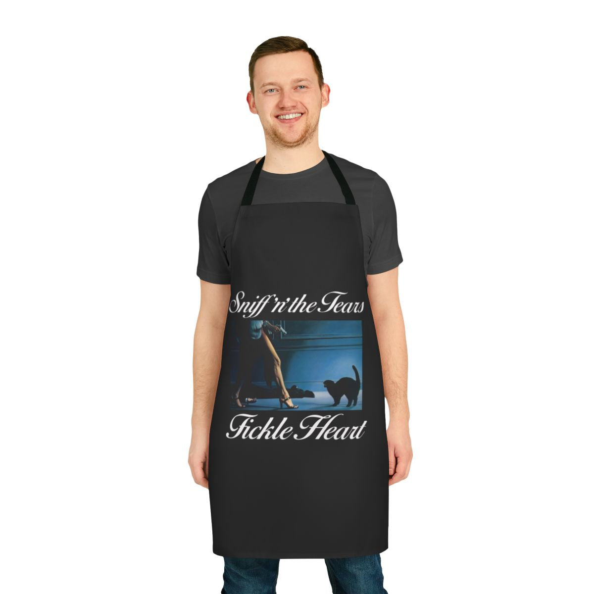 Vibrant apron featuring the album cover art from Sniff 'n' the Tears' hit song "Fickle Heart"