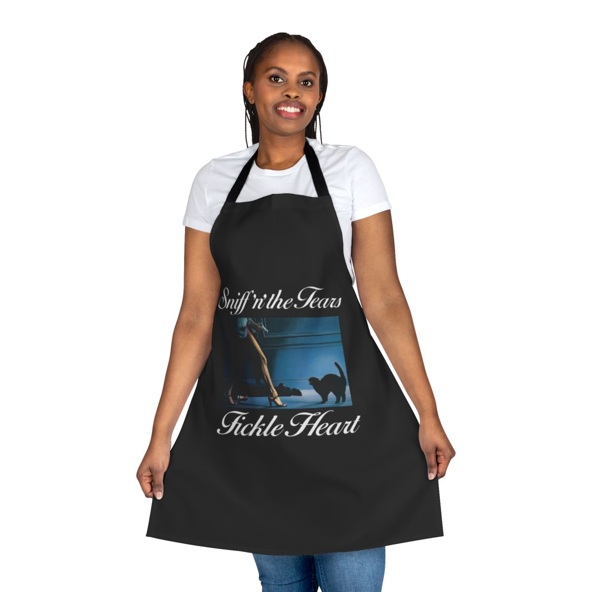 Vibrant apron featuring the album cover art from Sniff 'n' the Tears' hit song "Fickle Heart"