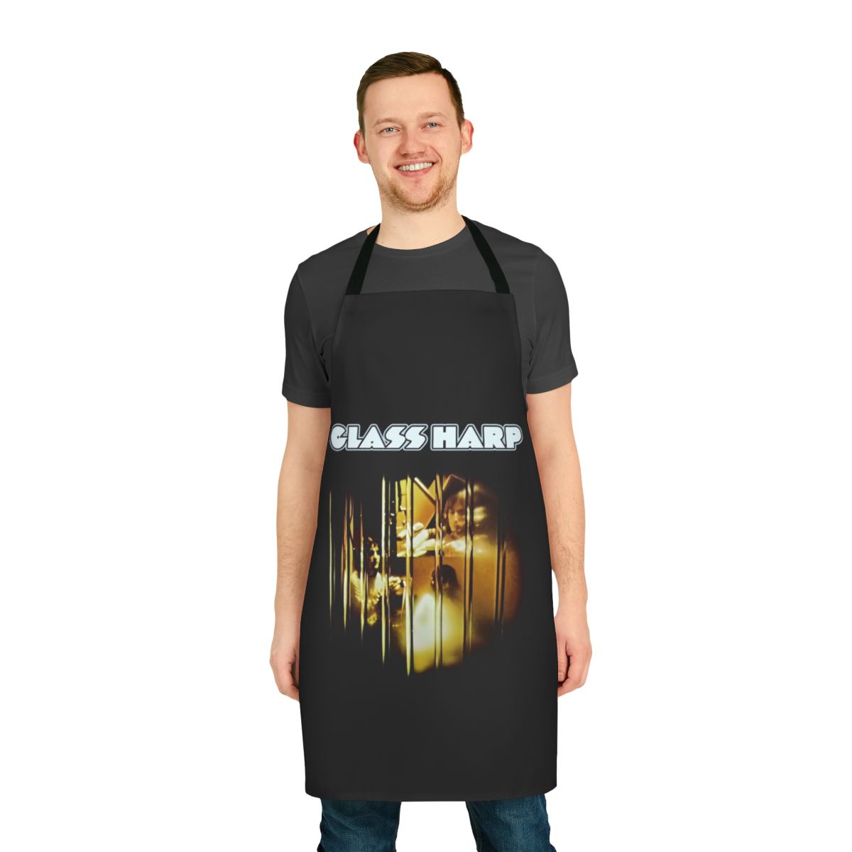 Retro music themed apron with glass harp design