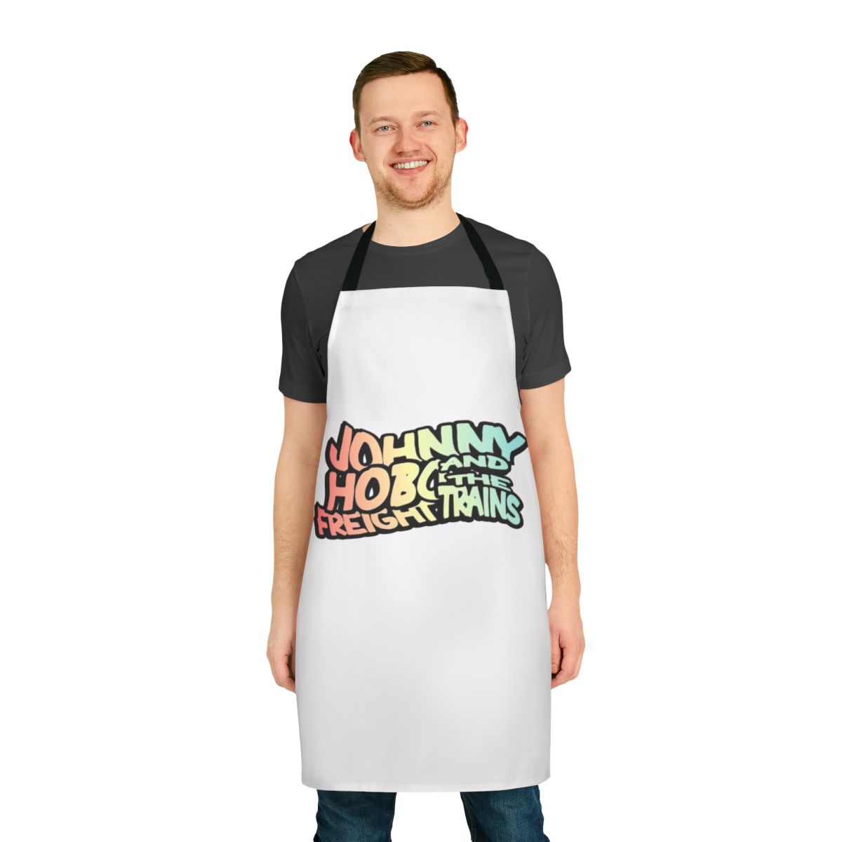 Retro-styled apron featuring Johnny Hobo and the Freight Trains folk punk artwork