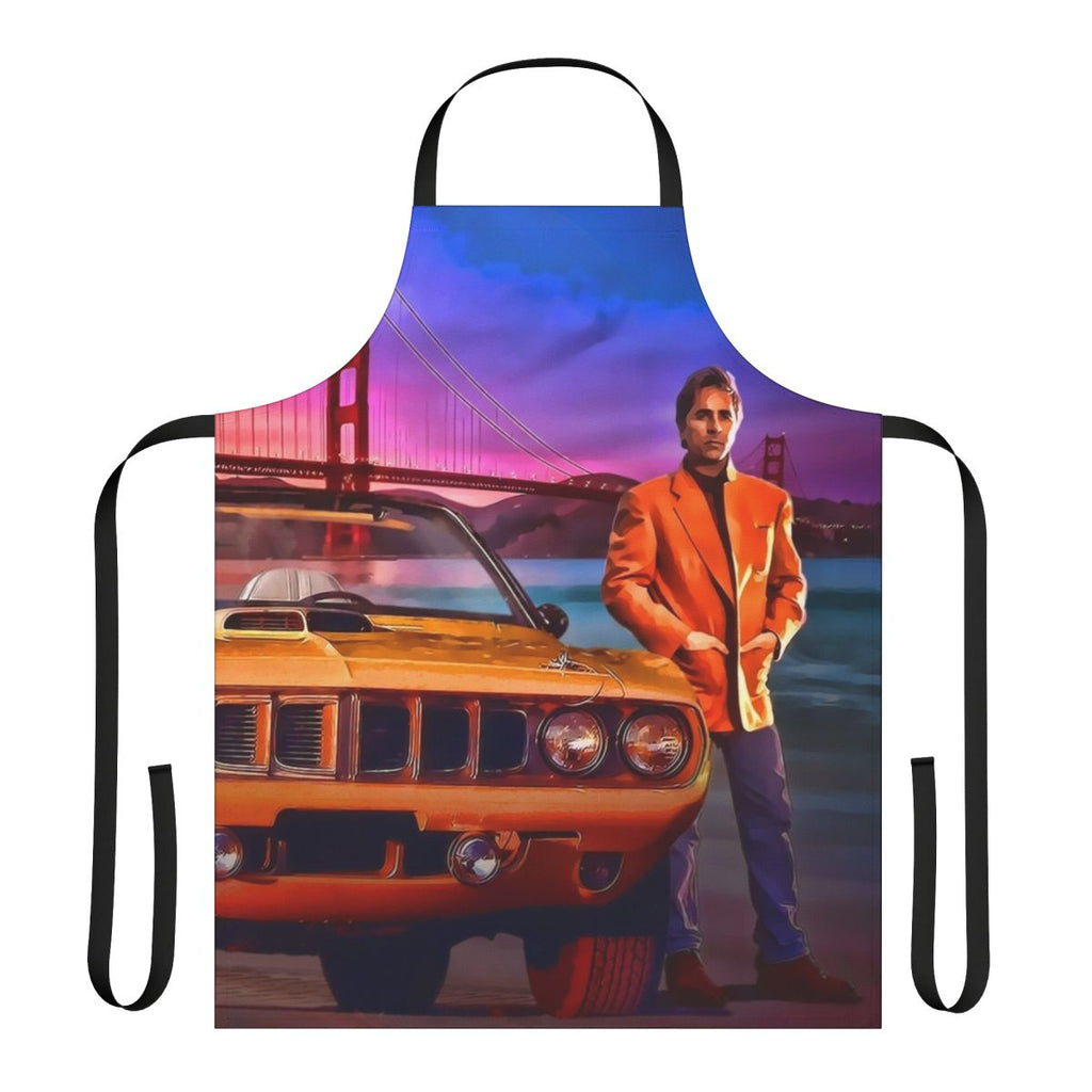 Vintage-style apron featuring a San Francisco police car and the Nash Bridges logo