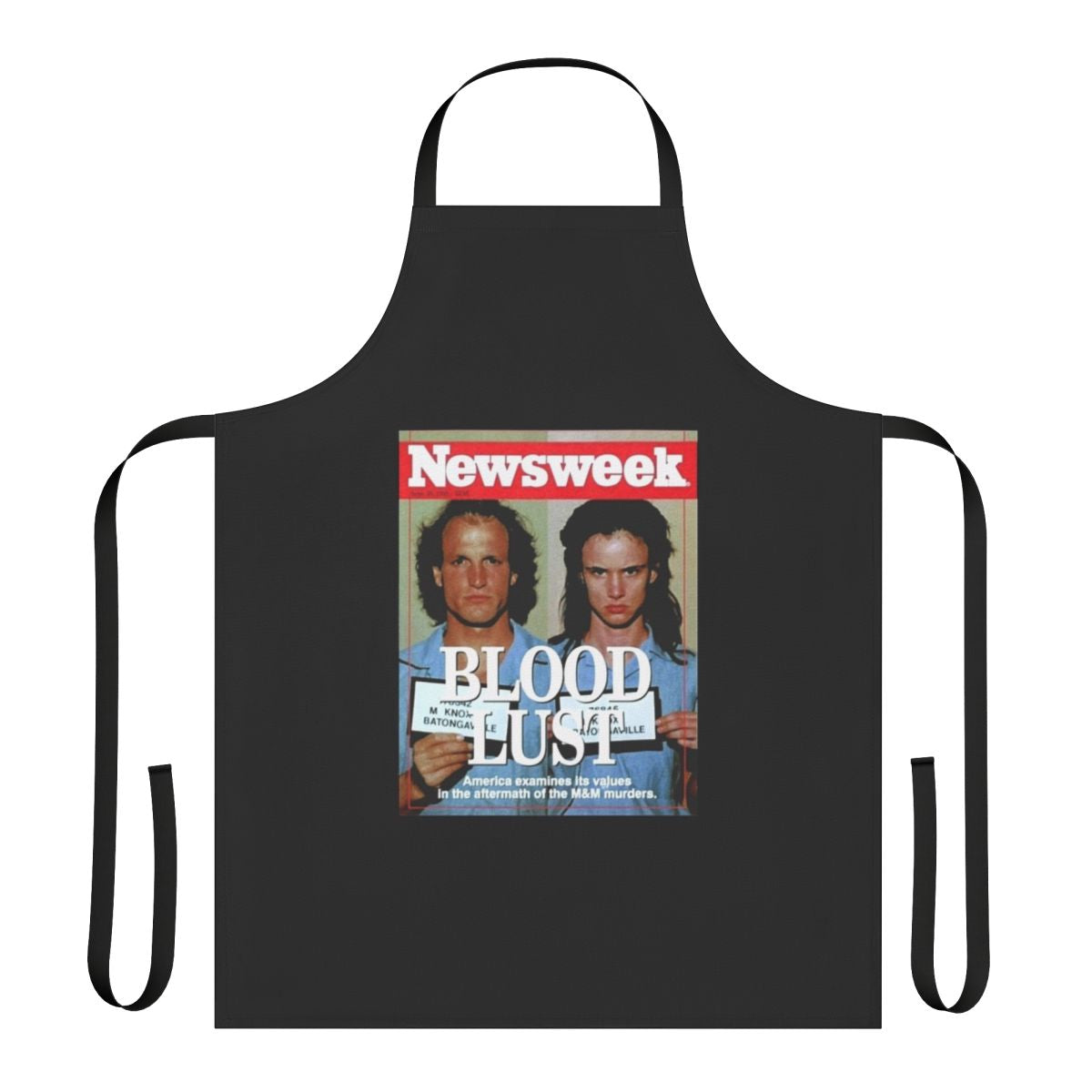 Retro apron featuring a design inspired by the 1994 film Natural Born Killers