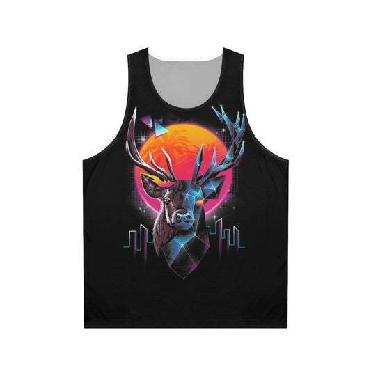 Retro neon stag graphic on unisex tank top