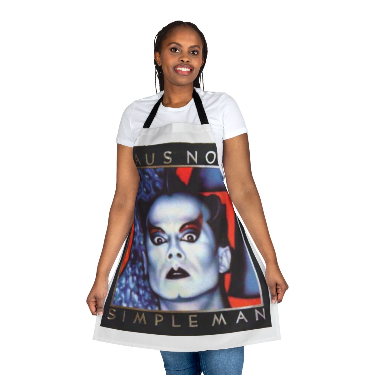 Klaus Nomi-inspired new wave apron with simple man design