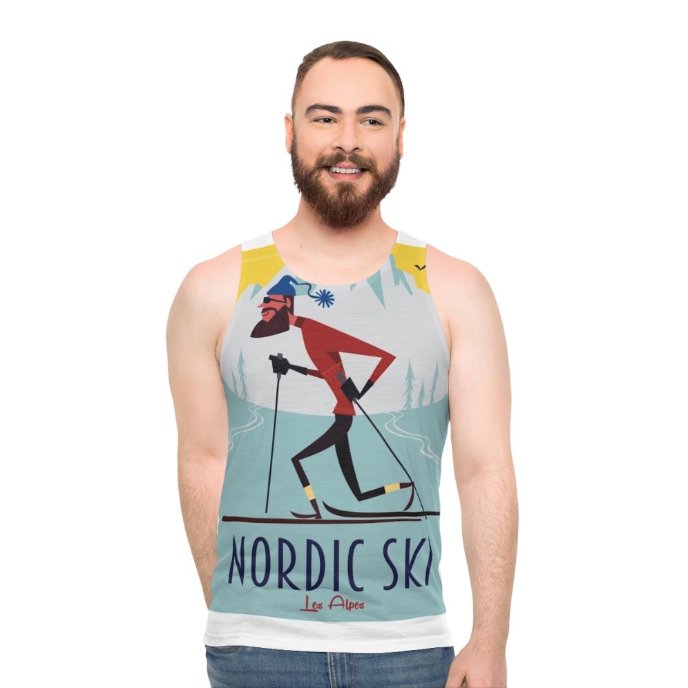 Retro Nordic ski design unisex tank top