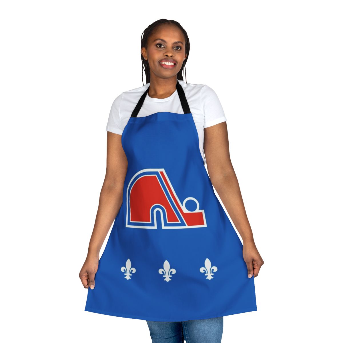 Vintage-style apron featuring the defunct Quebec Nordiques hockey team logo and retro design