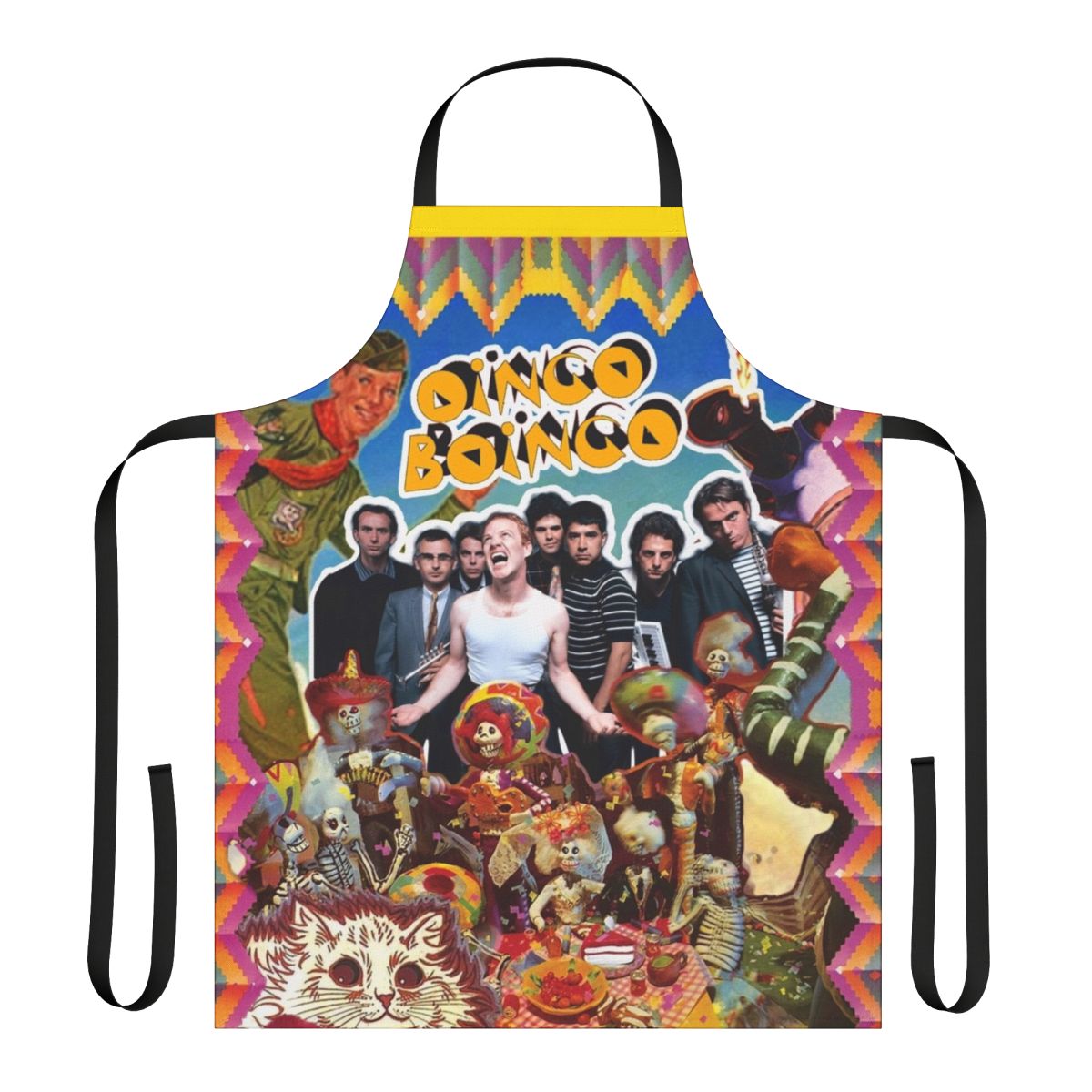 Oingo Boingo inspired apron featuring the band's vintage alternative rock style and logo