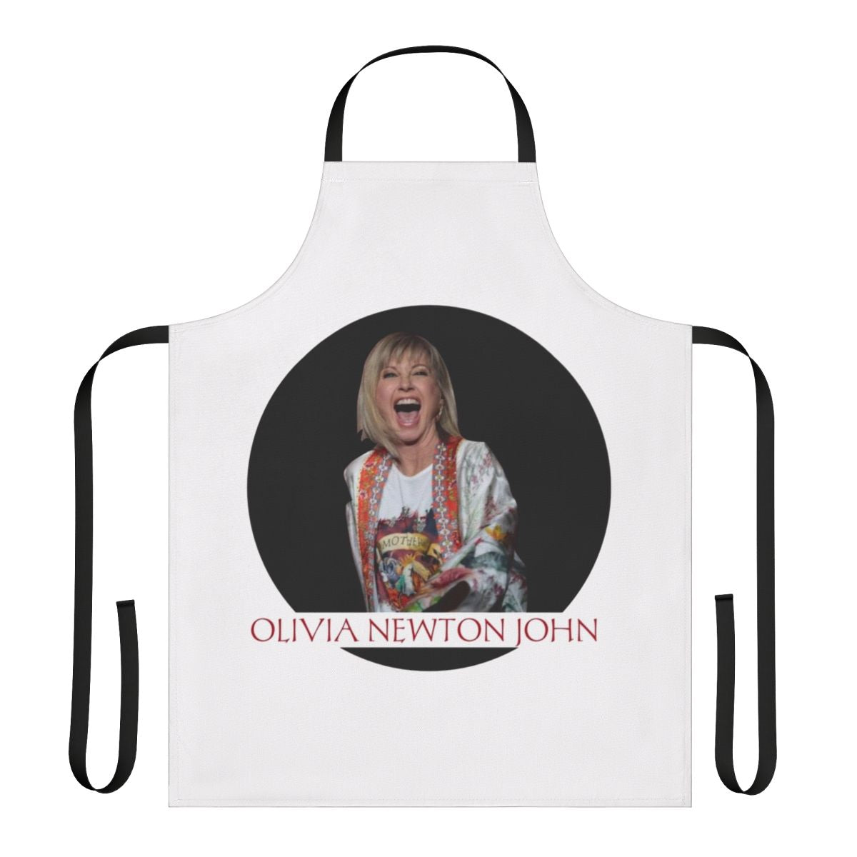 Retro Olivia Newton-John inspired apron with 70s/80s pop music theme