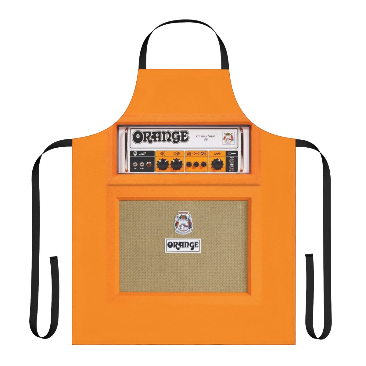 Orange amplifier-inspired apron with retro and vintage design