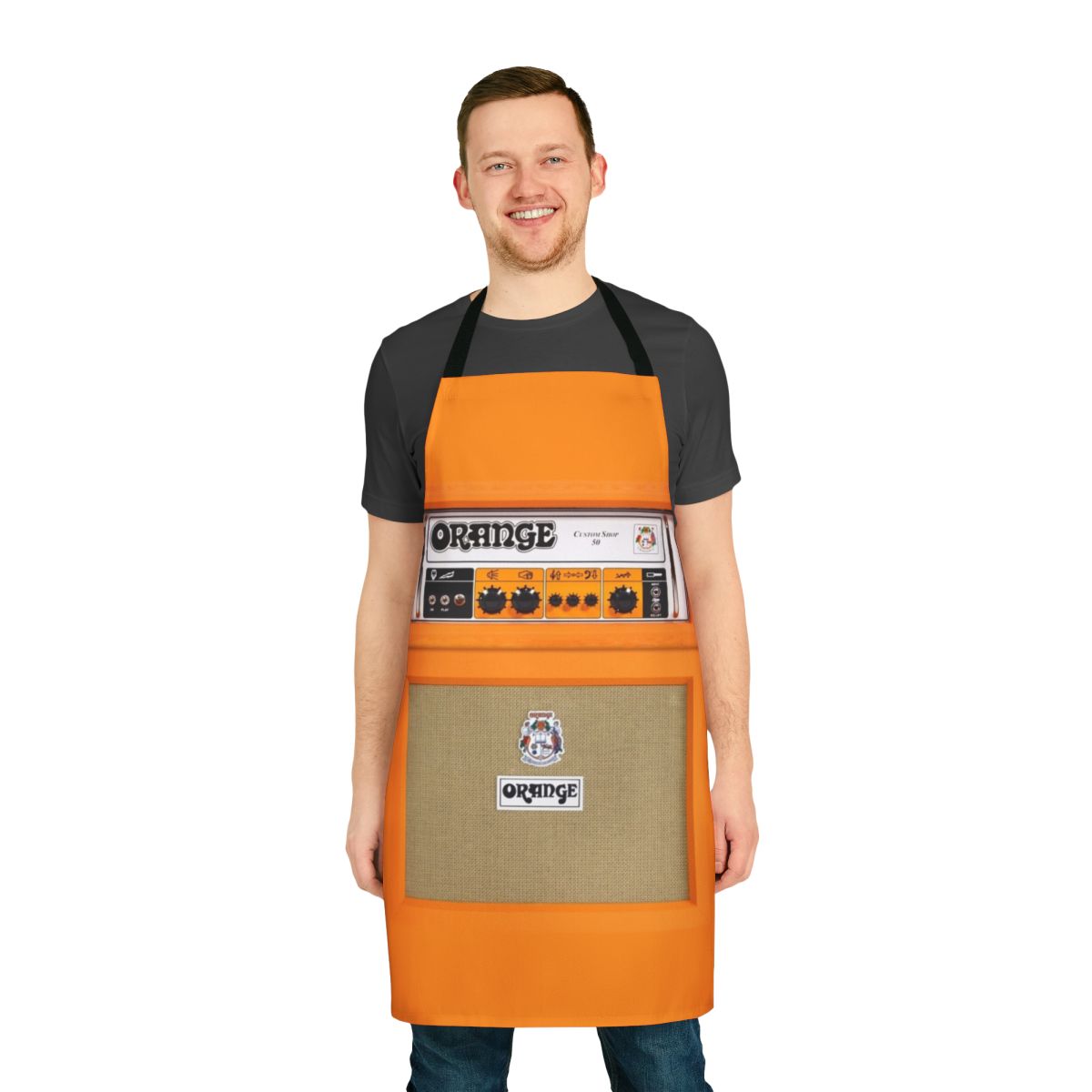 Orange amplifier-inspired apron with retro and vintage design