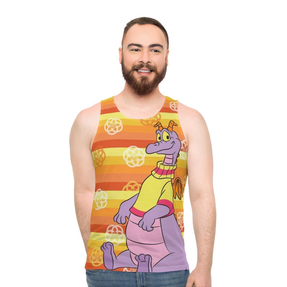 Retro orange stripe epcot figment unisex tank top