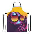 Vibrant retro-styled apron featuring the popular Pepe the Frog meme in an outrun-inspired sunset design