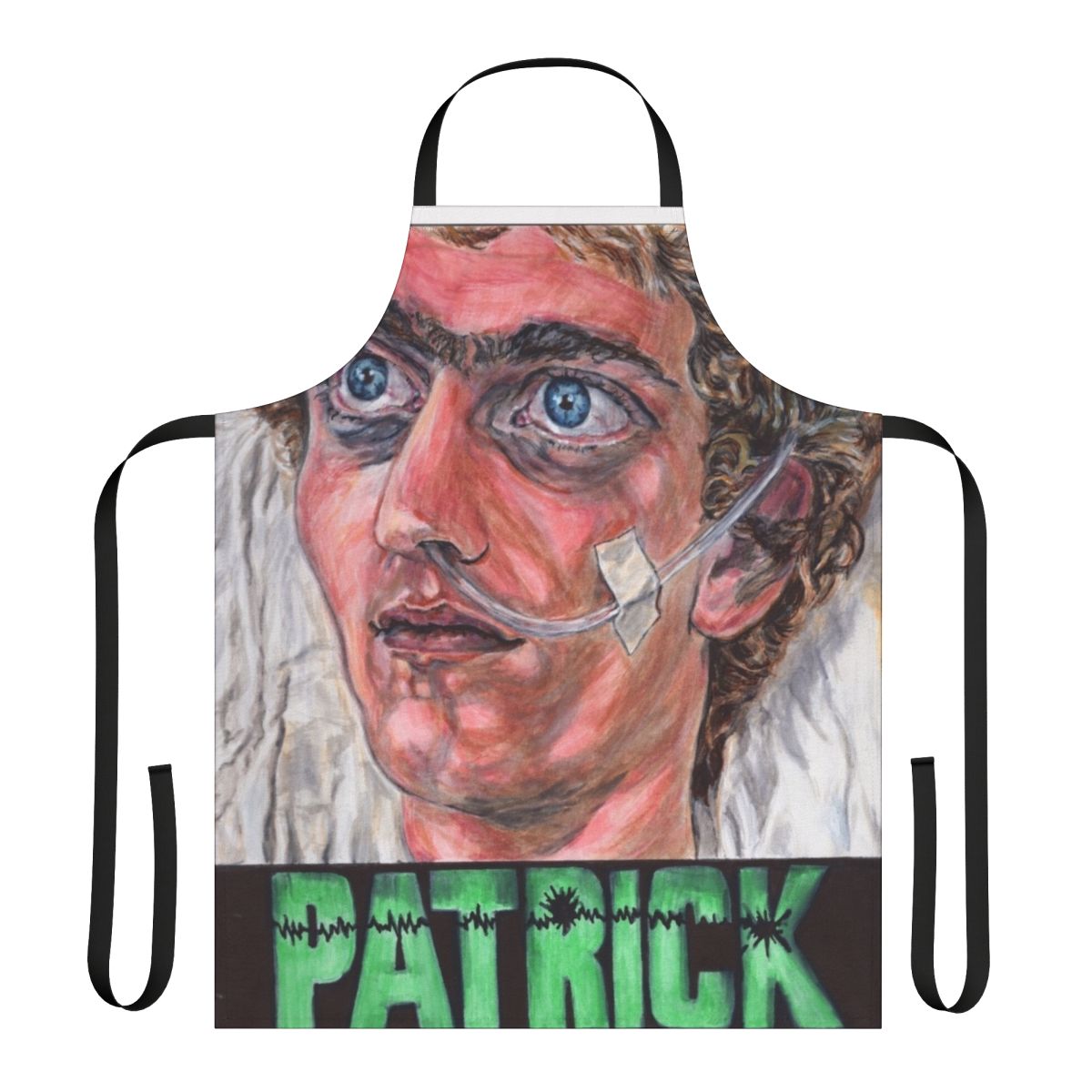 Apron featuring retro-style design inspired by classic Australian horror and thriller films from the 1970s