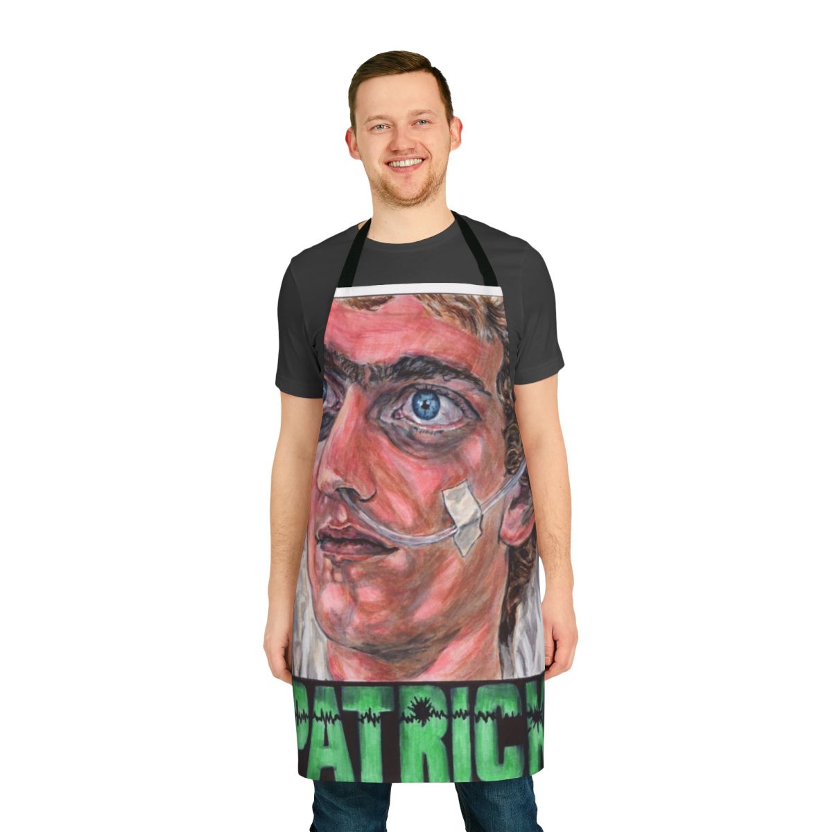 Apron featuring retro-style design inspired by classic Australian horror and thriller films from the 1970s