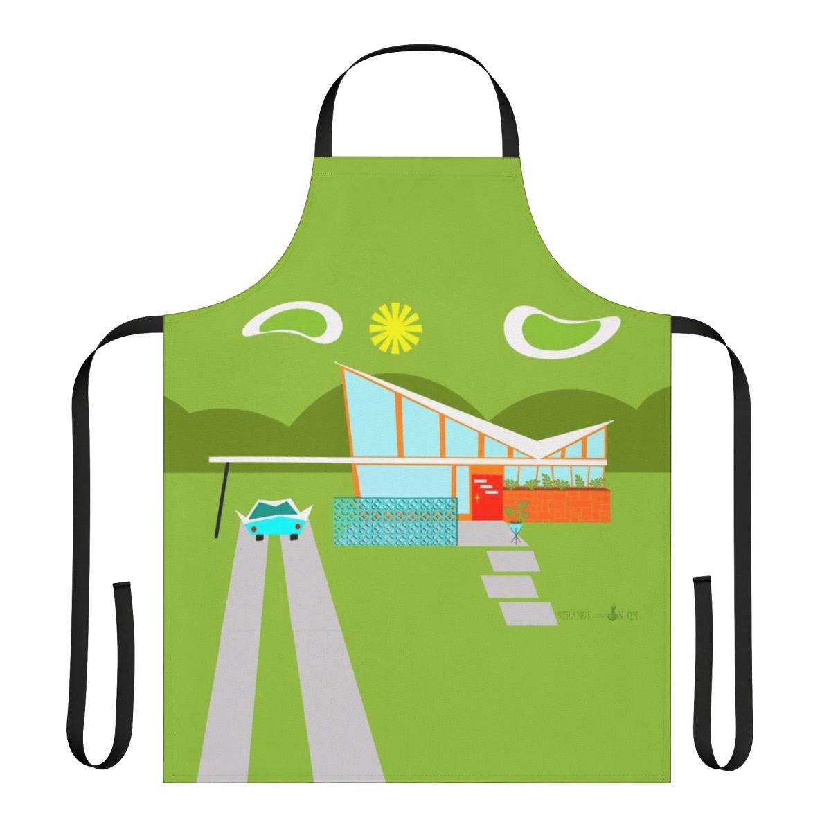 Retro palm springs inspired apron with 1960s style and mid-century modern design