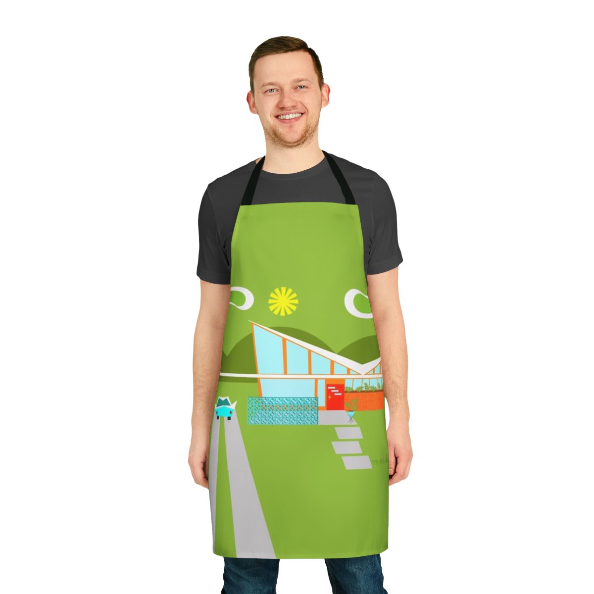 Retro palm springs inspired apron with 1960s style and mid-century modern design