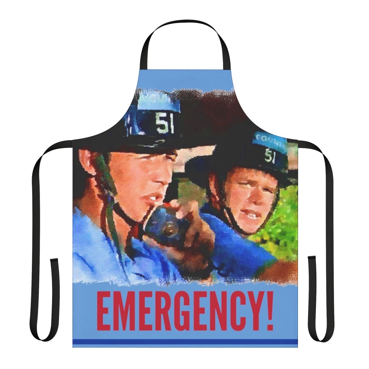 Vintage-style paramedic apron featuring the iconic Station 51 logo and characters from the classic medical drama series.