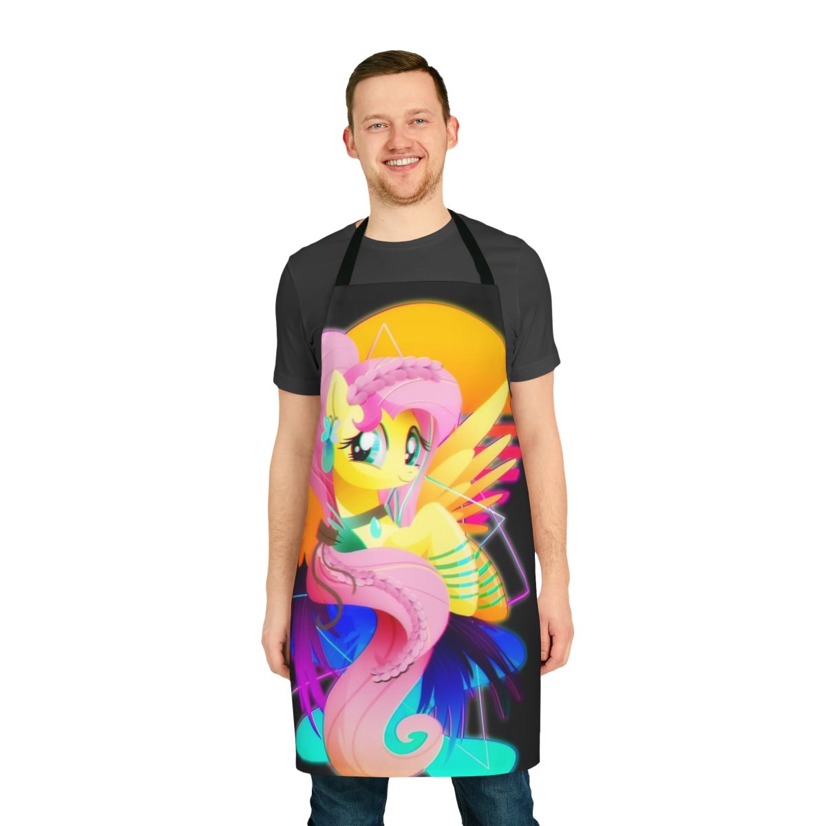 Retro-style apron featuring a pastel-colored Fluttershy character from the My Little Pony series