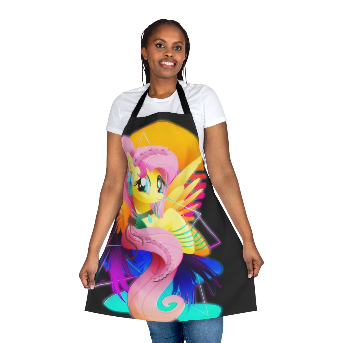 Retro-style apron featuring a pastel-colored Fluttershy character from the My Little Pony series