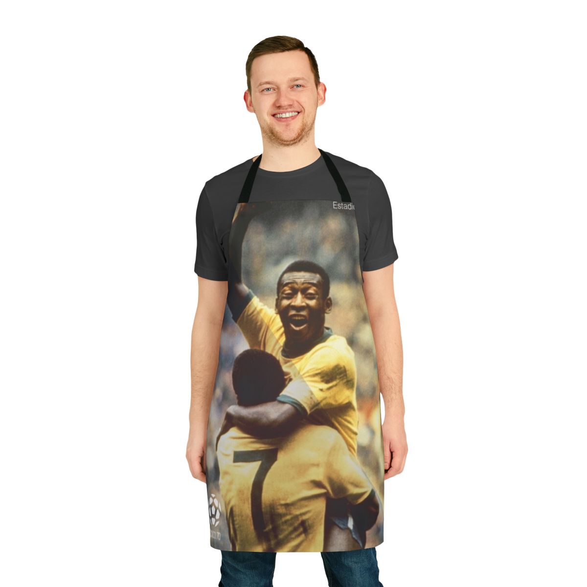 Retro apron featuring iconic Pele football/soccer design