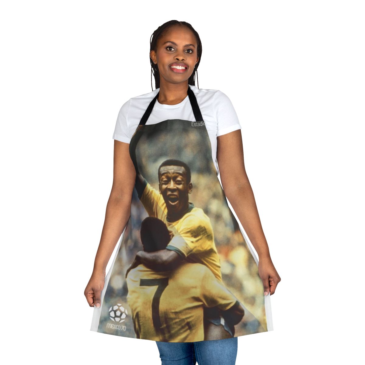 Retro apron featuring iconic Pele football/soccer design