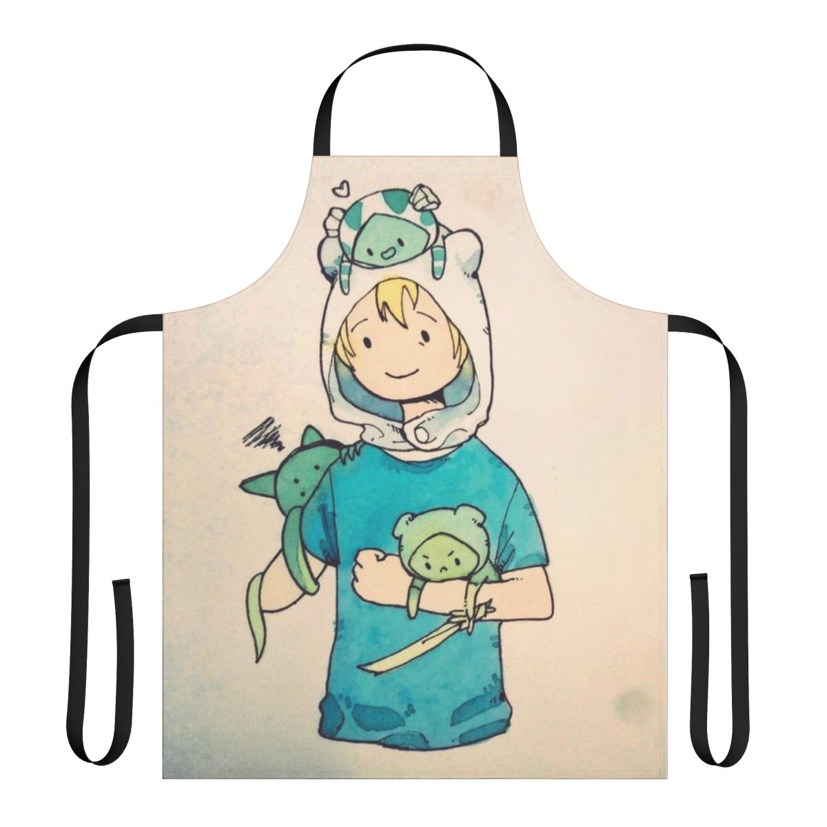 Retro-styled apron featuring a Vault Boy-inspired vaporwave design with colorful petals.