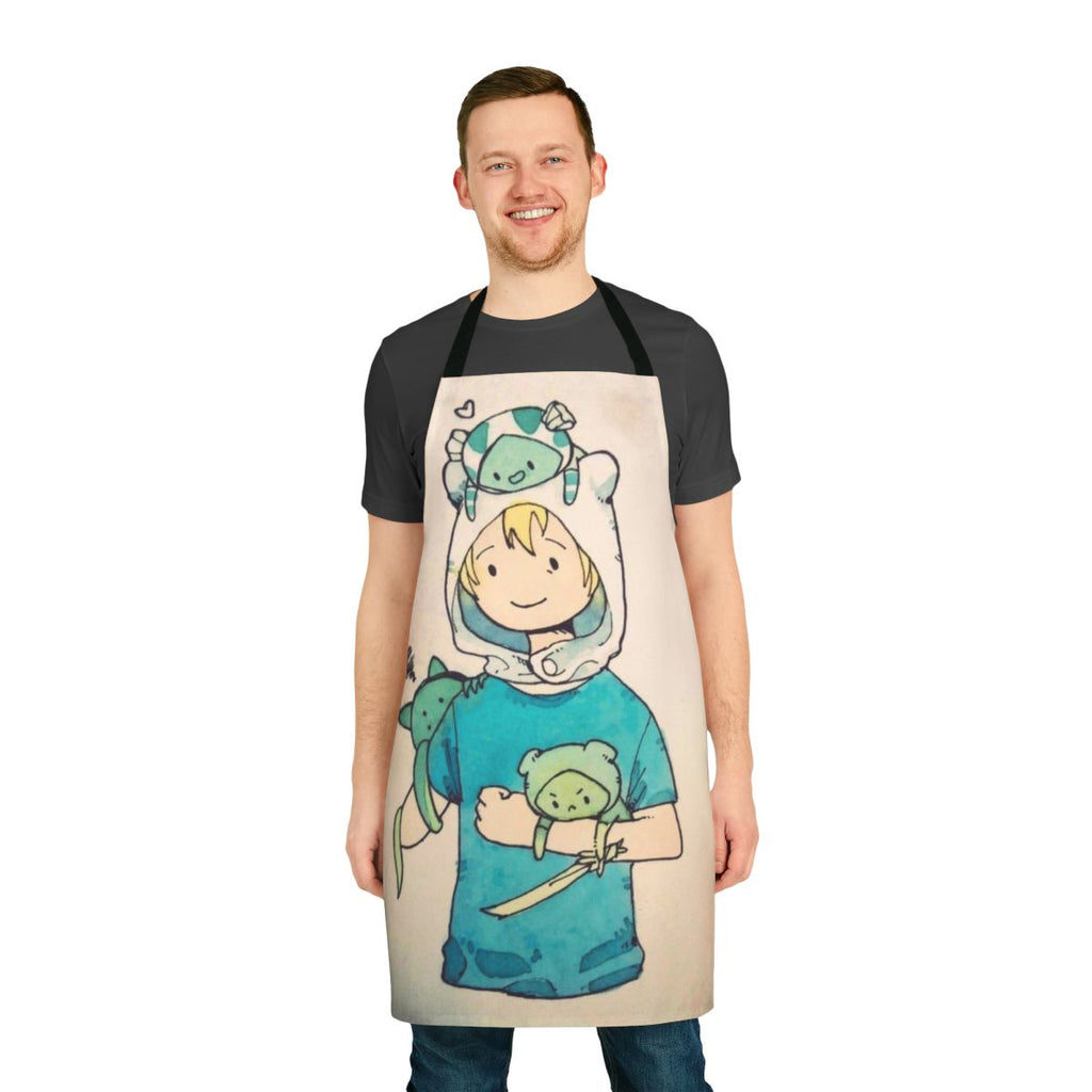Retro-styled apron featuring a Vault Boy-inspired vaporwave design with colorful petals.