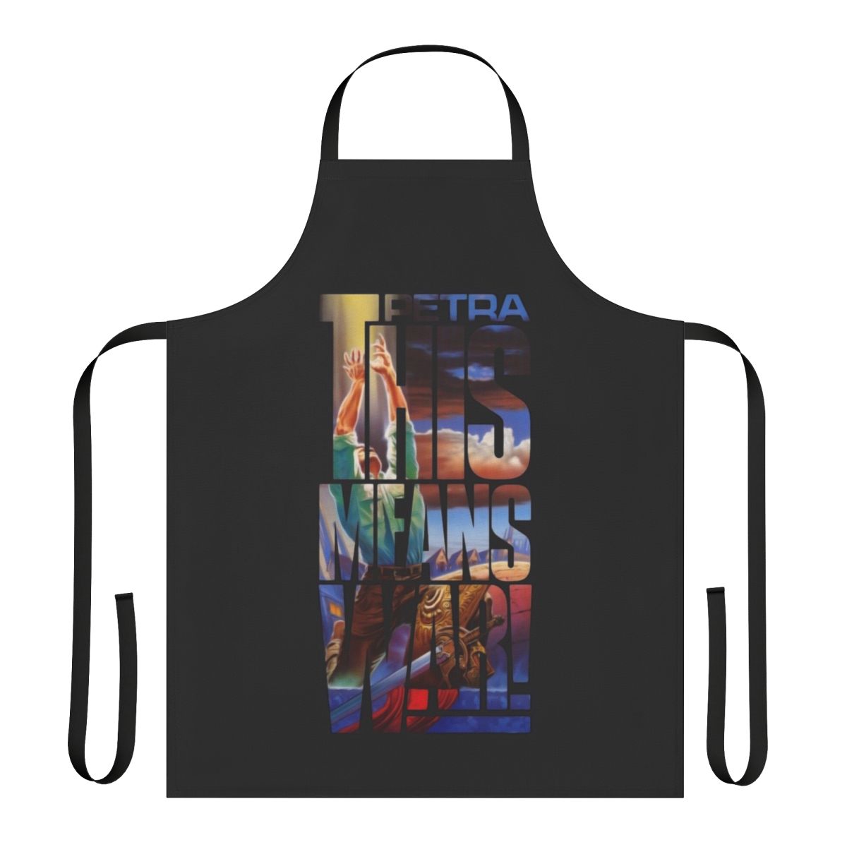 Petra This Means War band logo printed on a high-quality apron