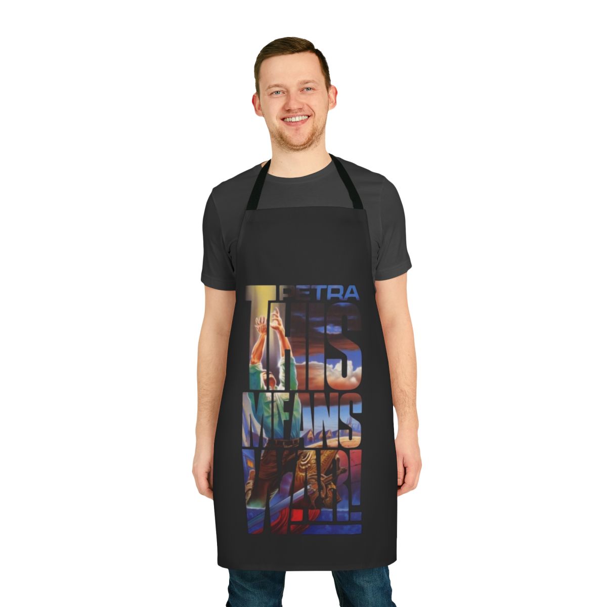 Petra This Means War band logo printed on a high-quality apron