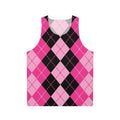 Retro pink argyle unisex tank top