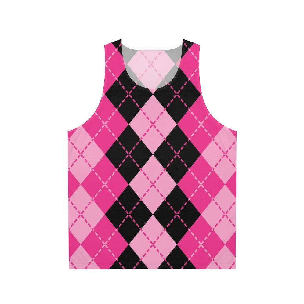 Retro pink argyle unisex tank top