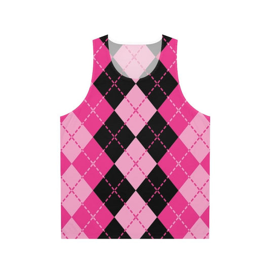 Retro pink argyle unisex tank top